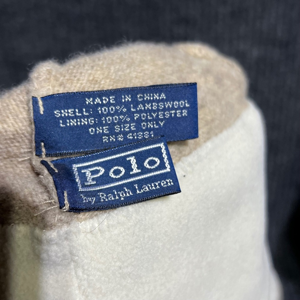 Vintage Polo Ralph Lauren Beanie Unisex OS Tan Lambswool Big Pony Fleece Lined - Picture 8 of 9